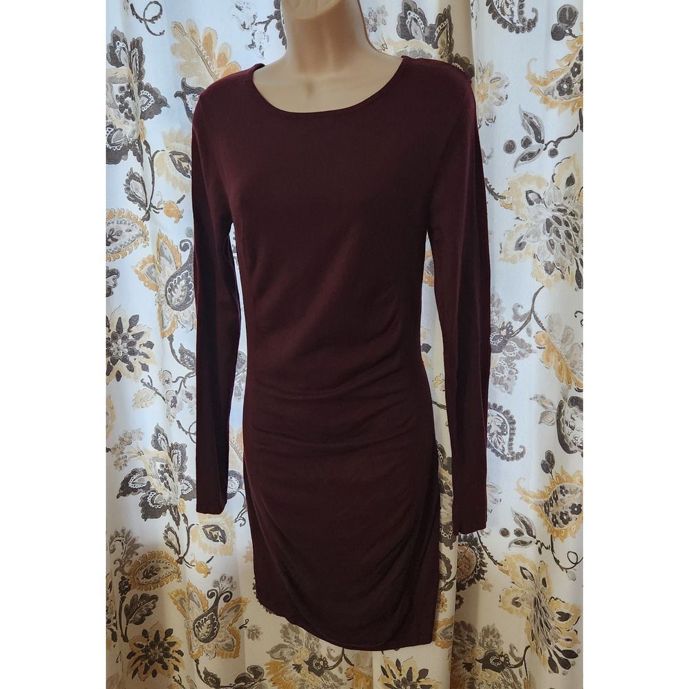 Express Sweater Dress Size Medium Plum Purple Long Sleeves, Ruched Holiday - Picture 8 of 8